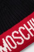 Вовняна шапка Moschino колір червоний з тонкого трикотажу вовна
