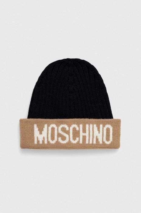 Вовняна шапка Moschino колір бежевий вовна (3403578)