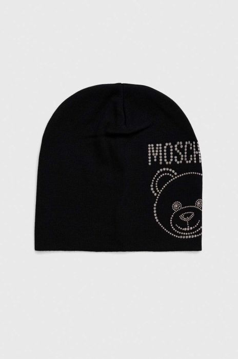 Вовняна шапка Moschino колір чорний з тонкого трикотажу вовна (3403583)
