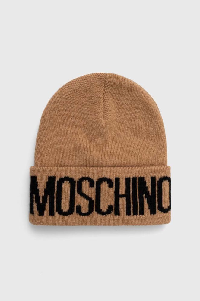 Вовняна шапка Moschino колір бежевий