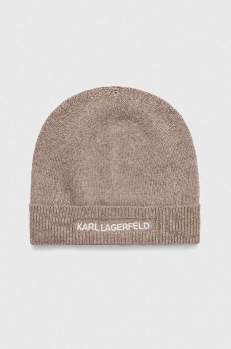 Кепка з домішкою вовни Karl Lagerfeld колір бежевий з тонкого трикотажу
