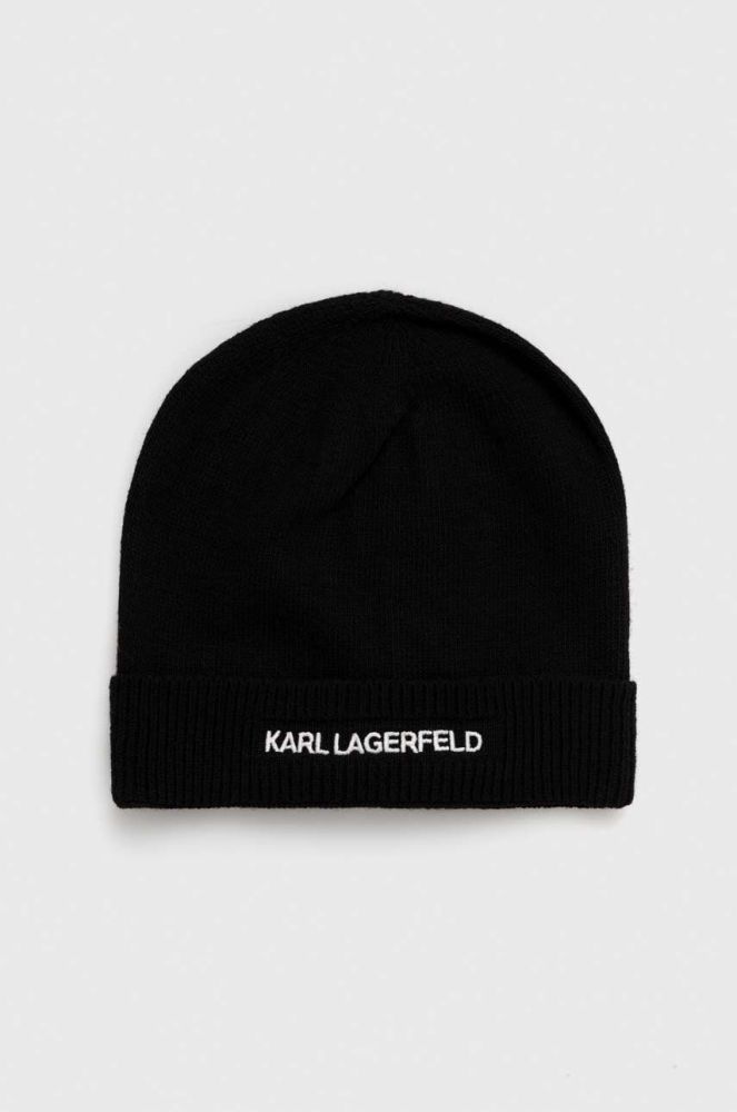 Кепка з домішкою вовни Karl Lagerfeld колір чорний з тонкого трикотажу