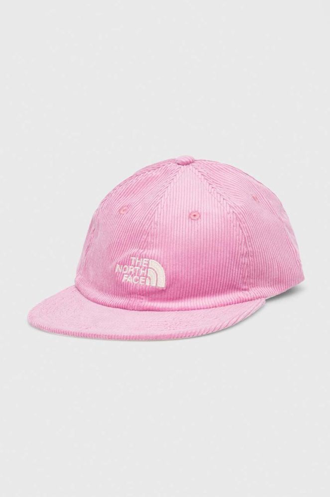 Вельветова кепка The North Face колір рожевий з аплікацією