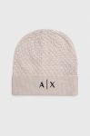 Шапка з домішкою вовни Armani Exchange колір золотий з тонкого трикотажу Шапка з домішкою вовни Armani Exchange колір золотий з тонкого трикотажу