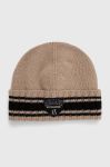 Вовняна шапка Armani Exchange колір бежевий з тонкого трикотажу вовна Вовняна шапка Armani Exchange колір бежевий з тонкого трикотажу вовна