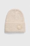 Шапка з домішкою вовни Liu Jo колір бежевий з товстого трикотажу Шапка з домішкою вовни Liu Jo колір бежевий з товстого трикотажу