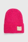 Шапка з домішкою вовни Liu Jo колір рожевий з товстого трикотажу Шапка з домішкою вовни Liu Jo колір рожевий з товстого трикотажу