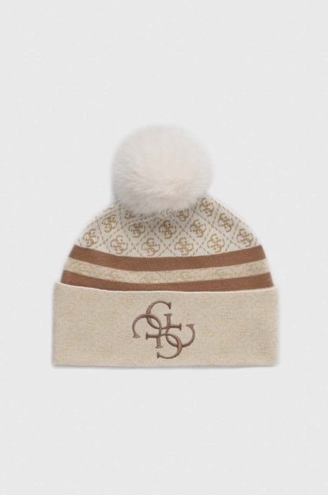 Шапка з домішкою вовни Guess колір бежевий з тонкого трикотажу (3590954)