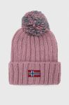 Шапка з домішкою вовни Napapijri колір рожевий з товстого трикотажу Шапка з домішкою вовни Napapijri колір рожевий з товстого трикотажу