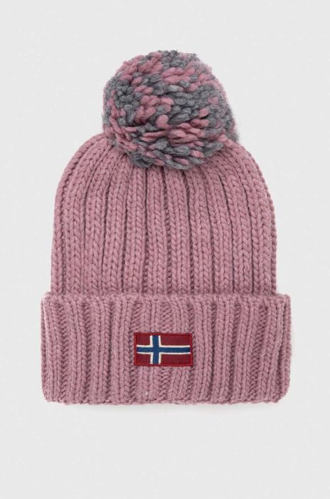 Шапка з домішкою вовни Napapijri колір рожевий з товстого трикотажу