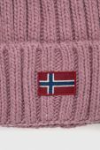 Шапка з домішкою вовни Napapijri колір рожевий з товстого трикотажу