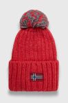 Шапка з домішкою вовни Napapijri колір червоний з товстого трикотажу Шапка з домішкою вовни Napapijri колір червоний з товстого трикотажу