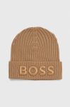 Вовняна шапка BOSS колір бежевий вовна (3597568) Вовняна шапка BOSS колір бежевий вовна (3597568)