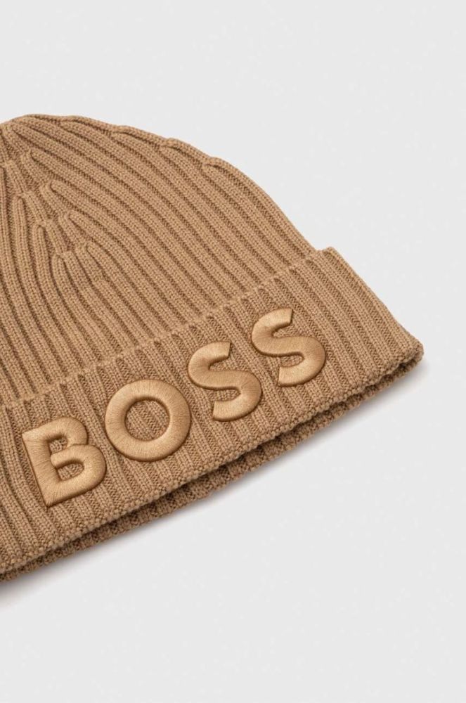 Вовняна шапка BOSS колір бежевий вовна (3597568) фото 3