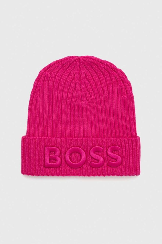 Вовняна шапка BOSS колір рожевий вовна