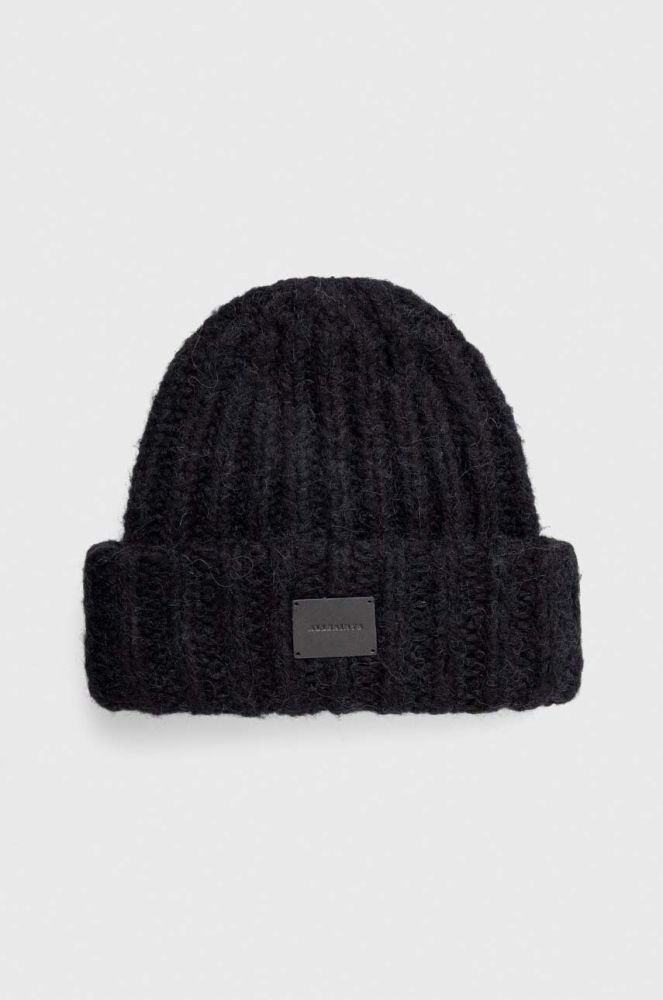 Вовняна шапка AllSaints колір чорний вовна