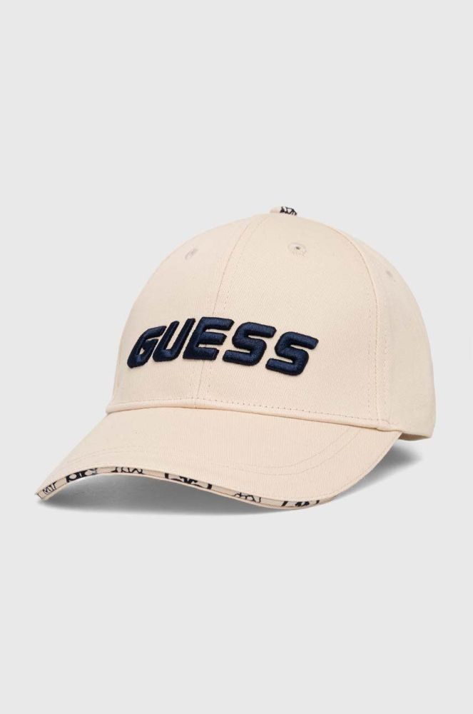 Бавовняна бейсболка Guess колір бежевий з аплікацією