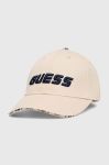 Бавовняна бейсболка Guess колір бежевий з аплікацією Бавовняна бейсболка Guess колір бежевий з аплікацією