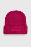 Шапка з домішкою вовни HUGO колір рожевий Шапка з домішкою вовни HUGO колір рожевий