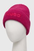 Шапка з домішкою вовни HUGO колір рожевий