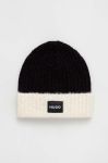Вовняна шапка HUGO колір чорний з товстого трикотажу вовна (3601797) Вовняна шапка HUGO колір чорний з товстого трикотажу вовна (3601797)