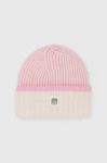 Шапка з домішкою вовни HUGO колір рожевий з товстого трикотажу Шапка з домішкою вовни HUGO колір рожевий з товстого трикотажу