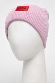 Вовняна шапка HUGO колір рожевий з товстого трикотажу вовна