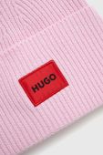 Вовняна шапка HUGO колір рожевий з товстого трикотажу вовна