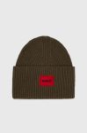 Вовняна шапка HUGO колір зелений з товстого трикотажу вовна Вовняна шапка HUGO колір зелений з товстого трикотажу вовна