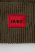Вовняна шапка HUGO колір зелений з товстого трикотажу вовна