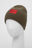 Вовняна шапка HUGO колір зелений з товстого трикотажу вовна