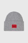 Вовняна шапка HUGO колір сірий з товстого трикотажу вовна (3506961) Вовняна шапка HUGO колір сірий з товстого трикотажу вовна (3506961)