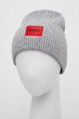Вовняна шапка HUGO колір сірий з товстого трикотажу вовна (3506961)