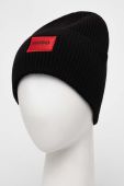 Вовняна шапка HUGO колір чорний з товстого трикотажу вовна (3506960) Вовняна шапка HUGO колір чорний з товстого трикотажу вовна (3506960)