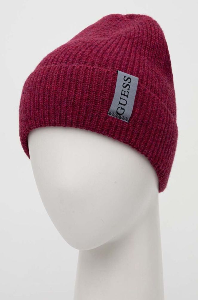 Шапка з домішкою вовни Guess колір фіолетовий фото 3