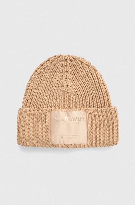 Вовняна шапка Patrizia Pepe колір бежевий з товстого трикотажу вовна Вовняна шапка Patrizia Pepe колір бежевий з товстого трикотажу вовна