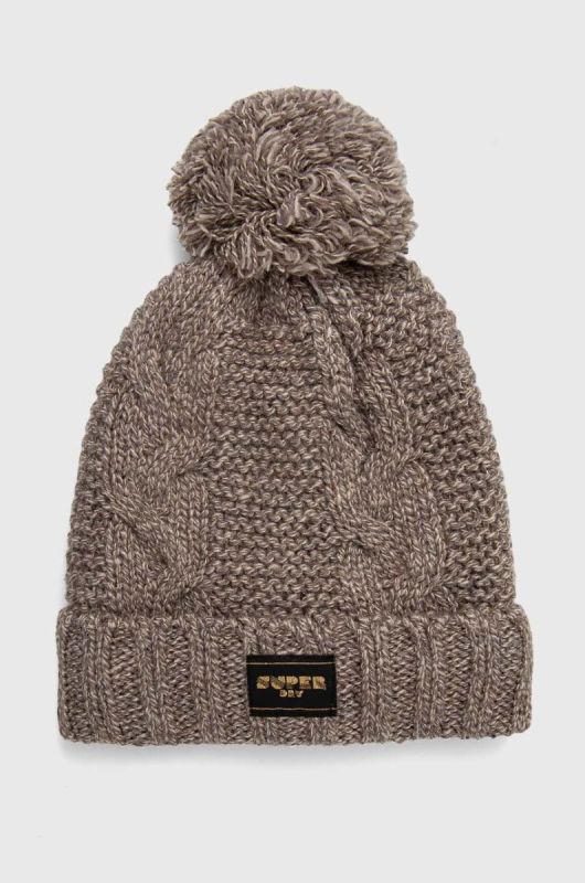 Шапка з домішкою вовни Superdry колір бежевий з товстого трикотажу (3678580)