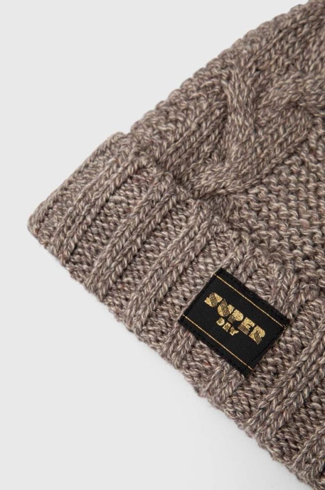Шапка з домішкою вовни Superdry колір бежевий з товстого трикотажу (3678580) фото 3