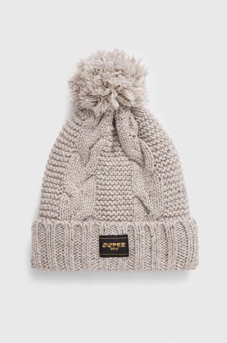 Шапка з домішкою вовни Superdry колір бежевий з товстого трикотажу (3678581)