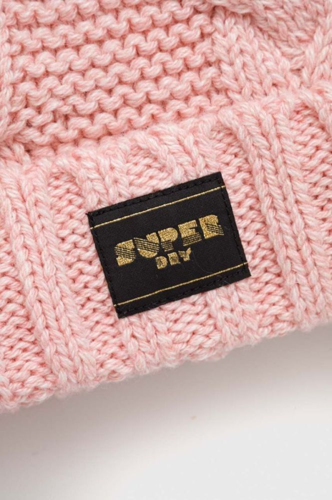Шапка з домішкою вовни Superdry колір рожевий з товстого трикотажу (3678582) фото 3