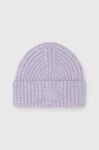 Шапка з домішкою вовни Superdry колір фіолетовий з товстого трикотажу Шапка з домішкою вовни Superdry колір фіолетовий з товстого трикотажу