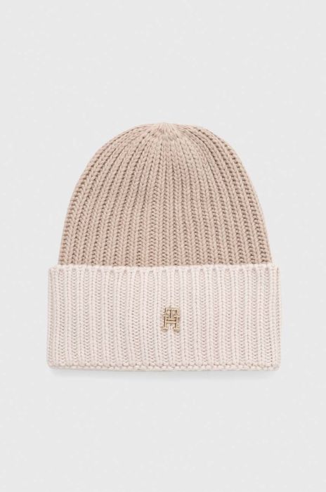 Шапка з домішкою вовни Tommy Hilfiger колір бежевий з товстого трикотажу (3605448)