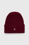Шапка з домішкою вовни Tommy Hilfiger колір бордовий з товстого трикотажу Шапка з домішкою вовни Tommy Hilfiger колір бордовий з товстого трикотажу
