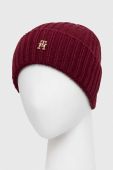 Шапка з домішкою вовни Tommy Hilfiger колір бордовий з товстого трикотажу