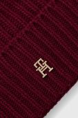 Шапка з домішкою вовни Tommy Hilfiger колір бордовий з товстого трикотажу