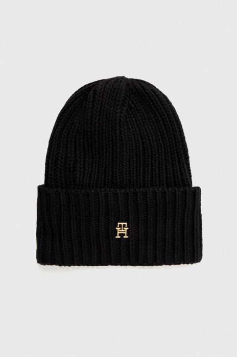 Шапка з домішкою вовни Tommy Hilfiger колір чорний з товстого трикотажу