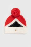 Шапка з домішкою вовни Tommy Hilfiger колір червоний з товстого трикотажу Шапка з домішкою вовни Tommy Hilfiger колір червоний з товстого трикотажу