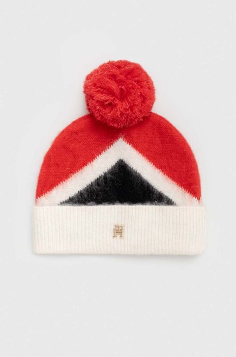 Шапка з домішкою вовни Tommy Hilfiger колір червоний з товстого трикотажу