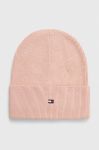 Шапка з домішкою кашеміру Tommy Hilfiger колір рожевий з тонкого трикотажу Шапка з домішкою кашеміру Tommy Hilfiger колір рожевий з тонкого трикотажу