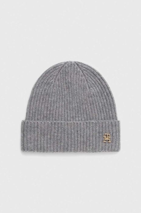Кашемірова шапка Tommy Hilfiger колір сірий з тонкого трикотажу вовна